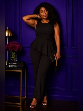 Elegant Black Peplum Top and Pants Set
